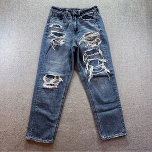 American Eagle Womens Size 6 Mom Straight Jeans Distressed Patches